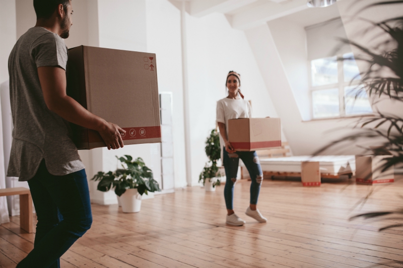 couple with moving boxes